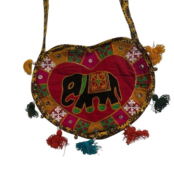 Eclectic Elephant Crossbody Sling bag colorful embroidered tassels bells unique - Picture 8 of 10